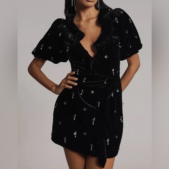 NEW! Maeve Short-Sleeve V-Neck Embellished Mini Dress Size 6